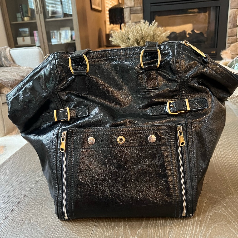 YSL Downtown Bag in Black Patent Leather